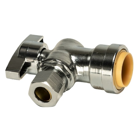 Quickfitting 1/2in Push-to-Connect x 3/8in OD Comp Chrome Plated Brass Quarter-Turn Angle Stop Valve LF953AR